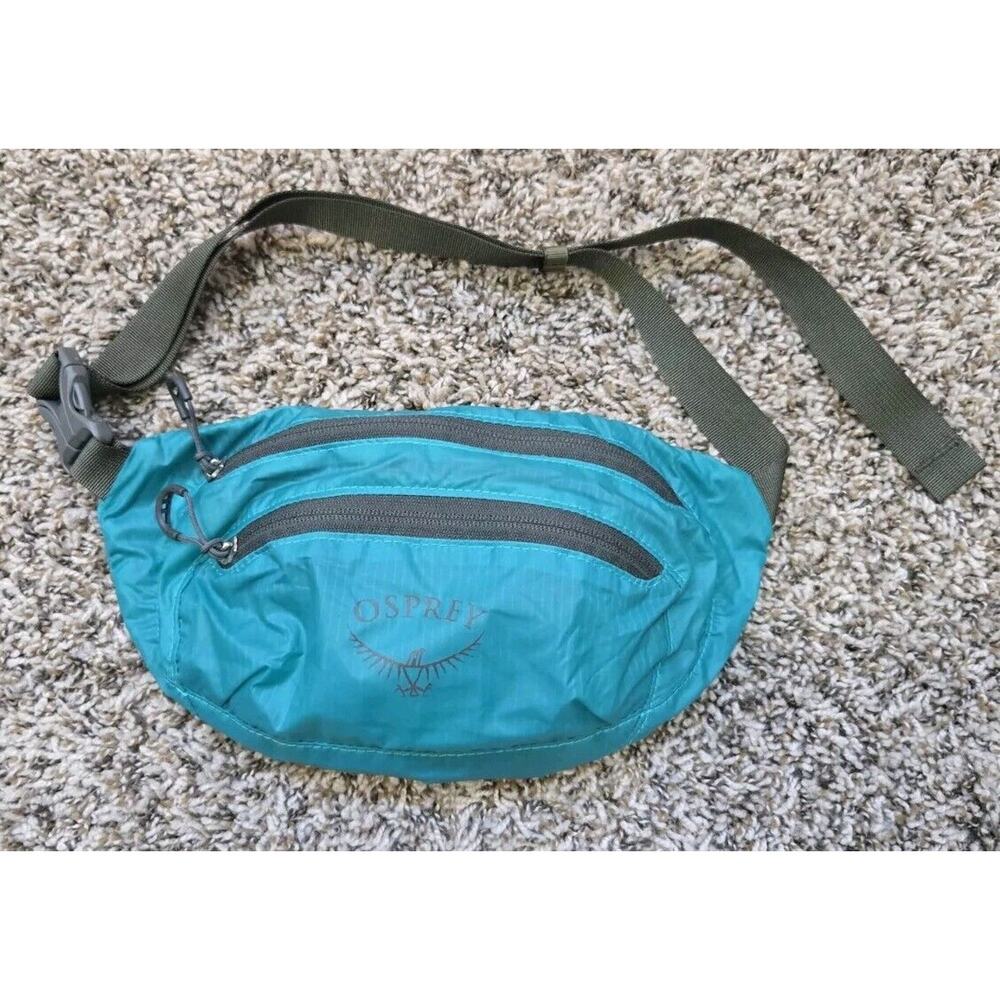 Teal Blue Osprey Ultralight 2L Collapsible Waist Fanny Pack With Green Strap